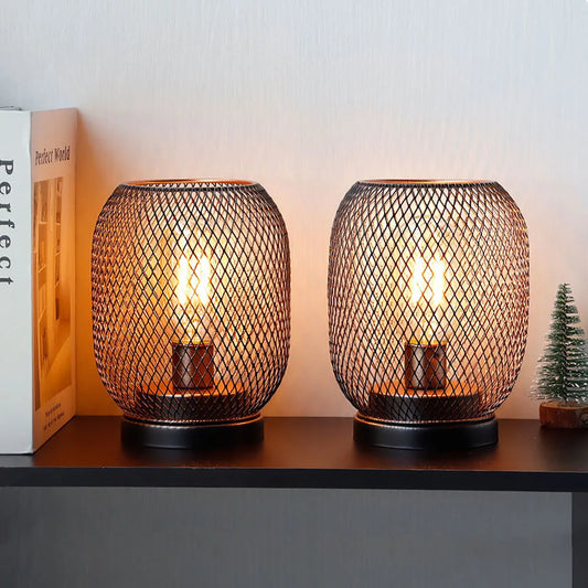 2Pcs Metal Cage Table Lamp