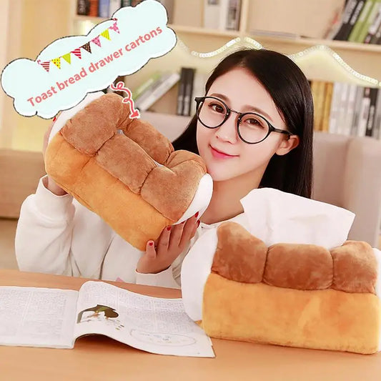 Simulation Bread Toast Plush Tissue Box.