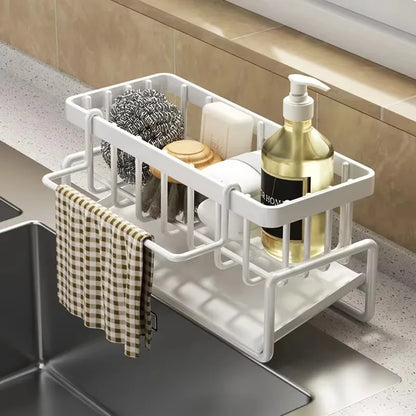 Kitchen Spice Storage Shelf with Drainage Rack, Installation Sink Organizer, Tap-Mounted Shelf for Home Kitchen Accessorie