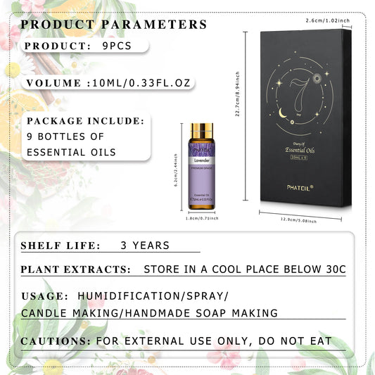 9pcs Essential Oil Lavender Jasmine